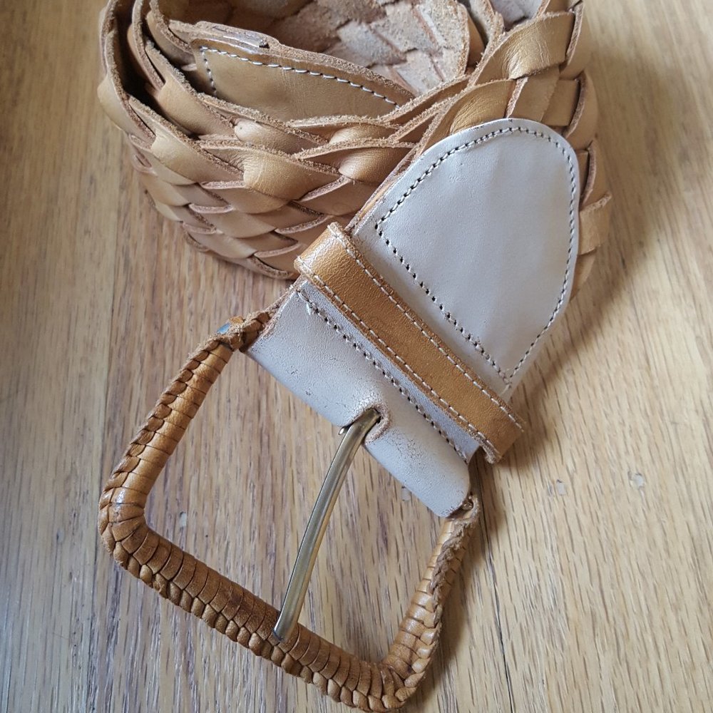 Tan leather woven belt